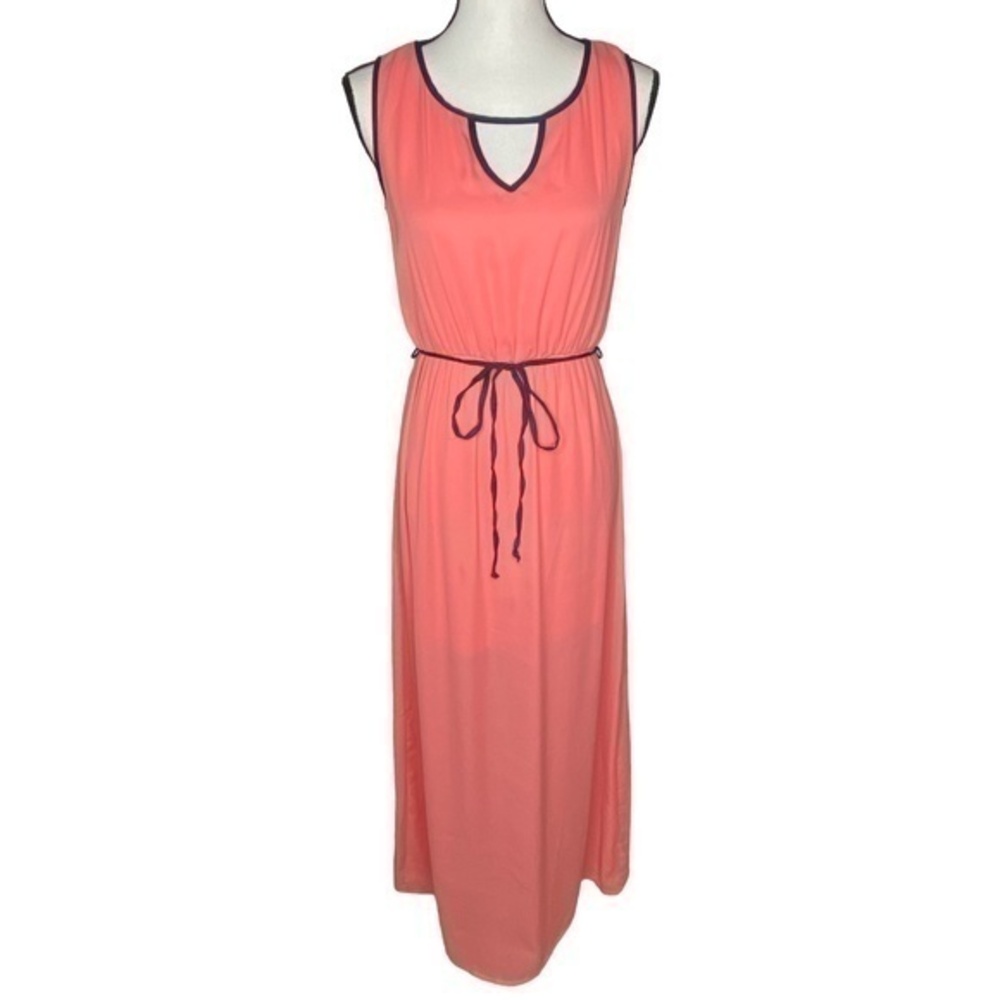 Pink Owl Dress Coral and Dark Blue Keyhole Neckline Maxi Dress Size S